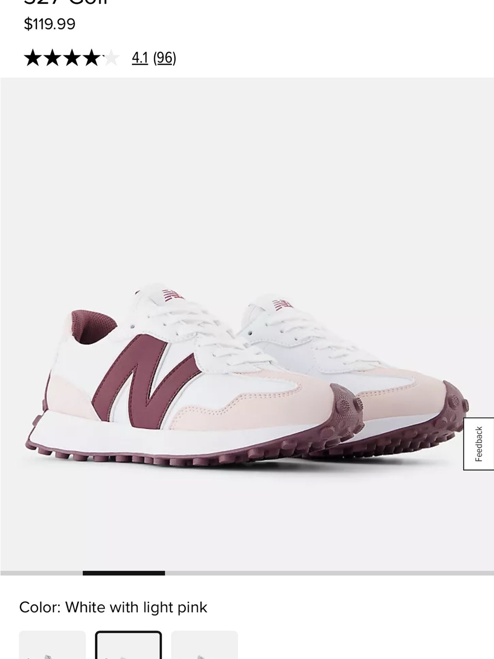 New Balance 327 golf, white with light pink